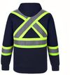Am image of a Custom CX2 Long Haul Hi Vis Polyester Pullover Hoodie in Navy!