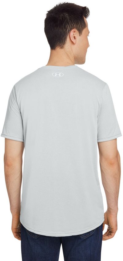 Am image of a Custom Under Armour Men's Team Tech T Shirt in Mod Grey Light Heather/ White!