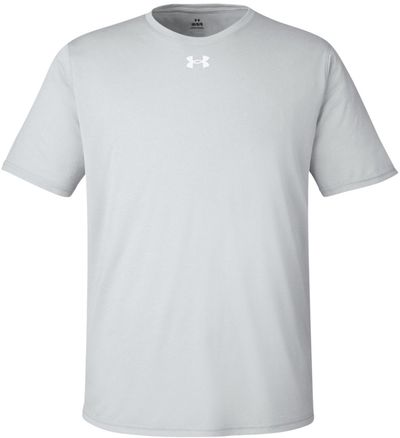 Am image of a Custom Under Armour Men's Team Tech T Shirt in Mod Grey Light Heather/ White!