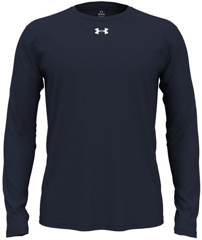 Am image of a Custom Under Armour Men's Team Tech Long Sleeve T Shirt in Midnight Navy/White!