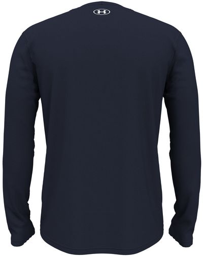 Am image of a Custom Under Armour Men's Team Tech Long Sleeve T Shirt in Midnight Navy/White!