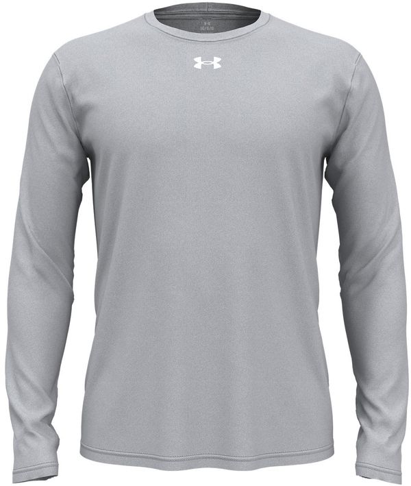 Am image of a Custom Under Armour Men's Team Tech Long Sleeve T Shirt in Mod Grey Light Heather/white!