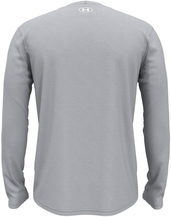 Am image of a Custom Under Armour Men's Team Tech Long Sleeve T Shirt in Mod Grey Light Heather/white!