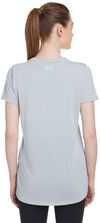 Am image of a Custom Under Armour Ladies' Team Tech T Shirt in Mod Grey Light Heather/ White!