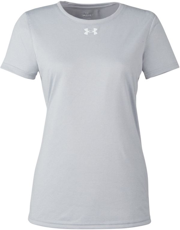 Am image of a Custom Under Armour Ladies' Team Tech T Shirt in Mod Grey Light Heather/ White!