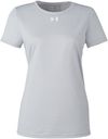 Am image of a Custom Under Armour Ladies' Team Tech T Shirt in Mod Grey Light Heather/ White!