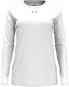 Am image of a Custom Under Armour Ladies' Team Tech Long Sleeve T Shirt in White/Mod Grey!