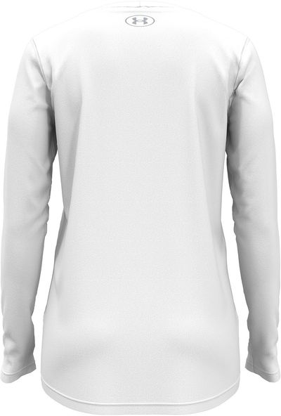 Am image of a Custom Under Armour Ladies' Team Tech Long Sleeve T Shirt in White/Mod Grey!