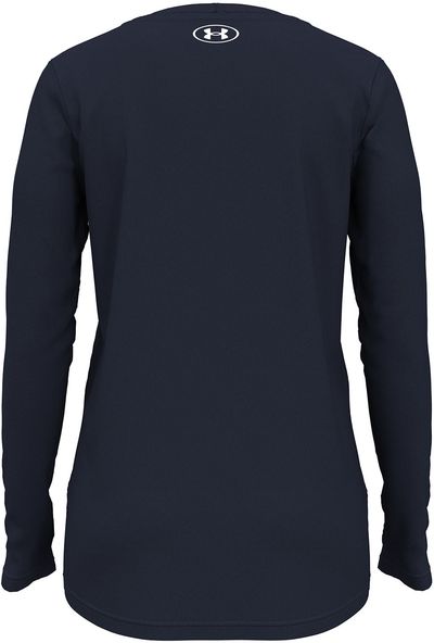 Am image of a Custom Under Armour Ladies' Team Tech Long Sleeve T Shirt in Midnight Navy/ White!