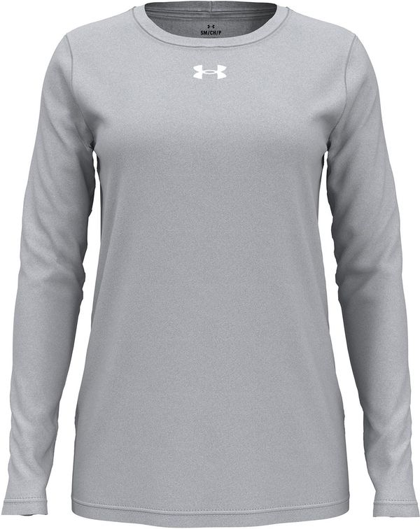 Am image of a Custom Under Armour Ladies' Team Tech Long Sleeve T Shirt in Mod Grey Light Heather/white!