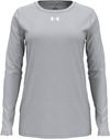 Am image of a Custom Under Armour Ladies' Team Tech Long Sleeve T Shirt in Mod Grey Light Heather/white!