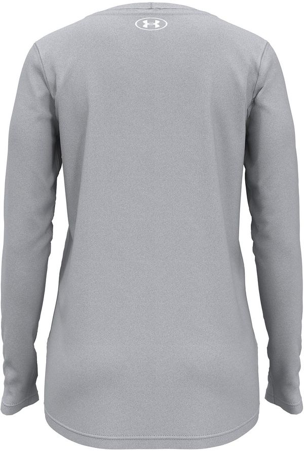 Am image of a Custom Under Armour Ladies' Team Tech Long Sleeve T Shirt in Mod Grey Light Heather/white!