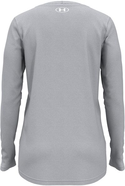 Am image of a Custom Under Armour Ladies' Team Tech Long Sleeve T Shirt in Mod Grey Light Heather/white!