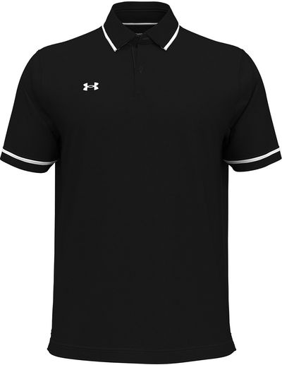 Am image of a Custom Under Armour Men's Tipped Teams Performance Polo in BLACK/ WHITE!
