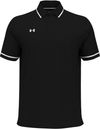 Am image of a Custom Under Armour Men's Tipped Teams Performance Polo in BLACK/ WHITE!