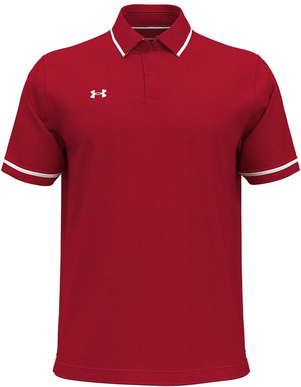 Am image of a Custom Under Armour Men's Tipped Teams Performance Polo in RED/ WHITE!