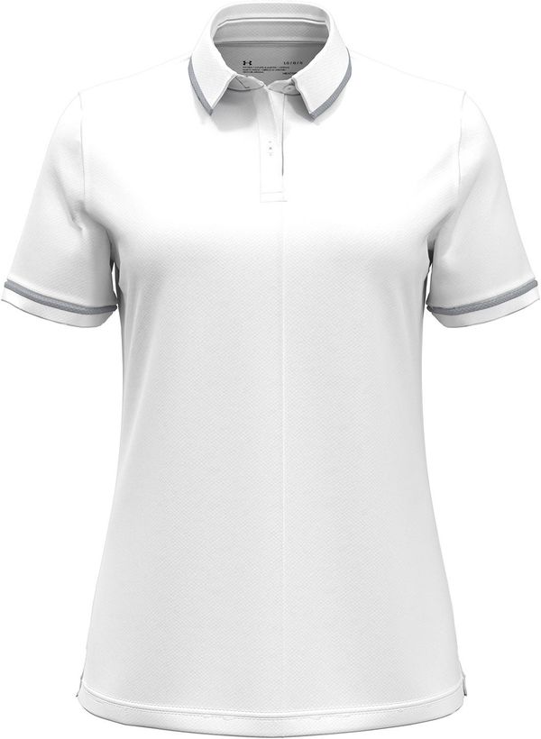 Am image of a Custom Under Armour Ladies' Tipped Teams Performance Polo in WHT/ MD GRY!