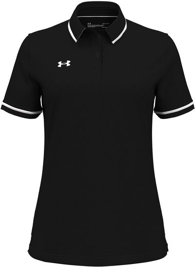 Am image of a Custom Under Armour Ladies' Tipped Teams Performance Polo in BLACK/ WHITE!