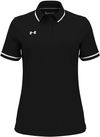 Am image of a Custom Under Armour Ladies' Tipped Teams Performance Polo in BLACK/ WHITE!