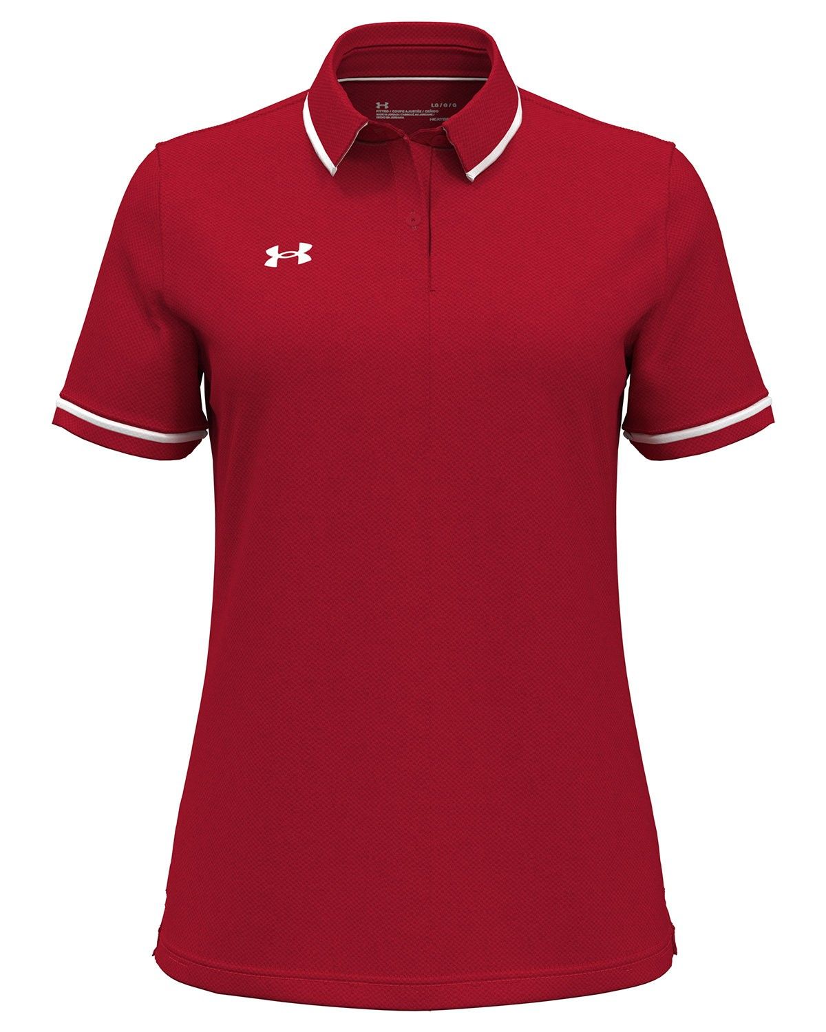 Under Armour Ladies' Tipped Teams Performance Polo in RED/ WHITE
