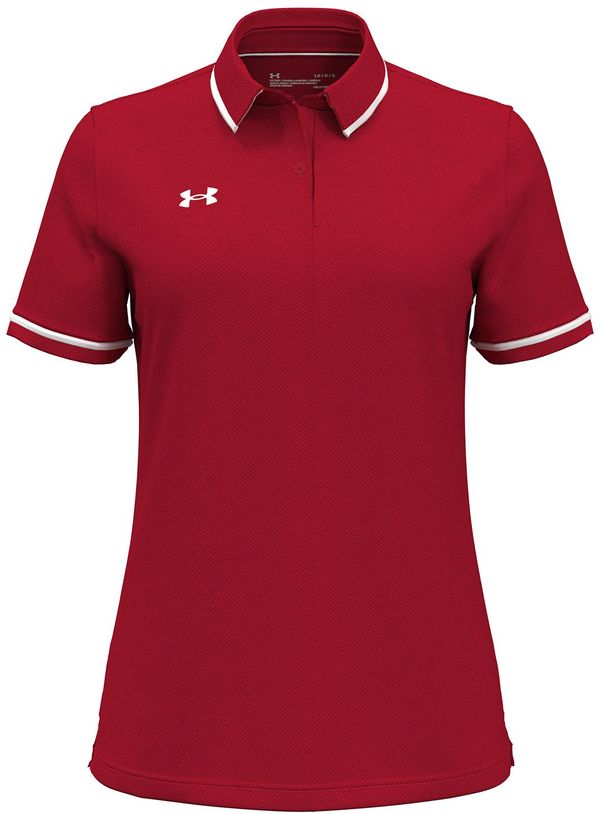 Am image of a Custom Under Armour Ladies' Tipped Teams Performance Polo in RED/ WHITE!