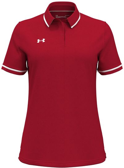 Am image of a Custom Under Armour Ladies' Tipped Teams Performance Polo in RED/ WHITE!