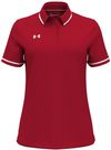 Am image of a Custom Under Armour Ladies' Tipped Teams Performance Polo in RED/ WHITE!