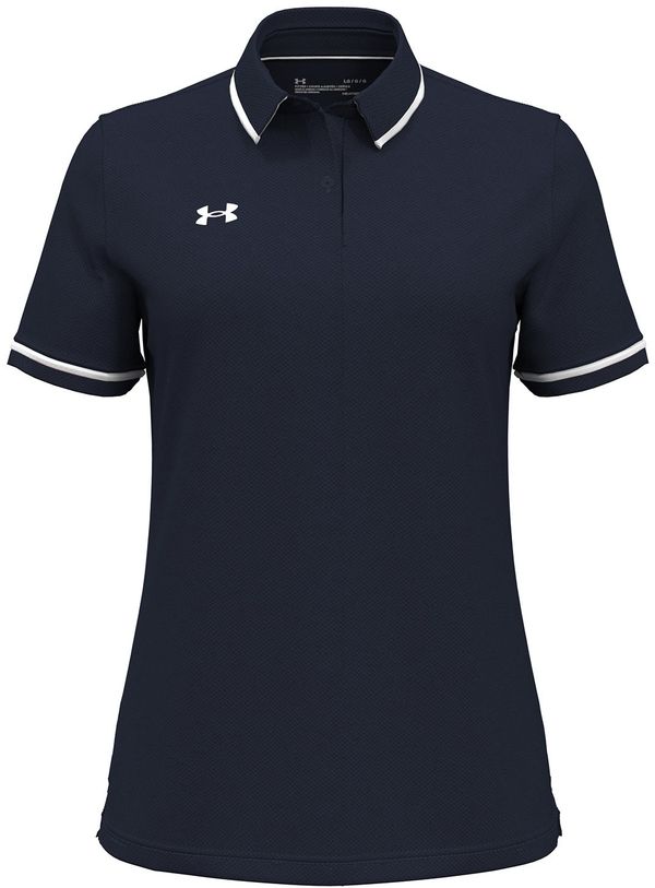 Am image of a Custom Under Armour Ladies' Tipped Teams Performance Polo in MID NVY/ WHT!