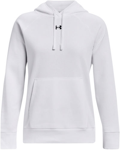 Am image of a Custom Under Armour Ladies Rival Fleece Hooded Sweatshirt in White!