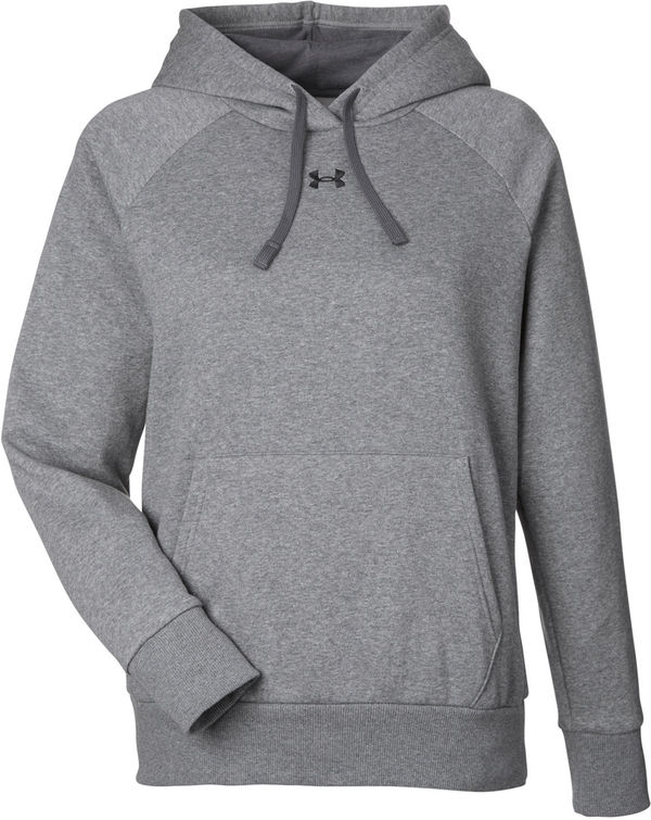 Am image of a Custom Under Armour Ladies Rival Fleece Hooded Sweatshirt in Grey!