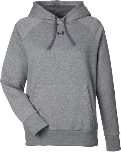 Am image of a Custom Under Armour Ladies Rival Fleece Hooded Sweatshirt in Grey!