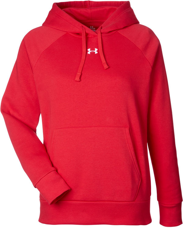 Am image of a Custom Under Armour Ladies Rival Fleece Hooded Sweatshirt in Red!