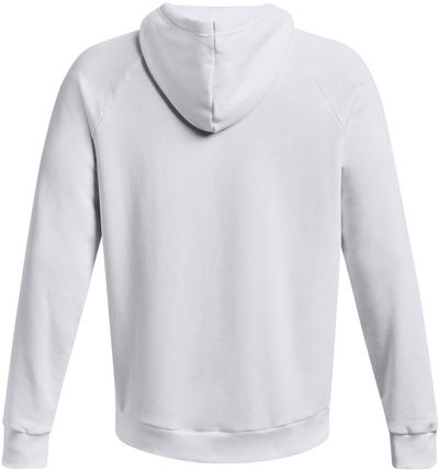 Am image of a Custom Under Armour Mens Rival Fleece Hooded Sweatshirt in White!