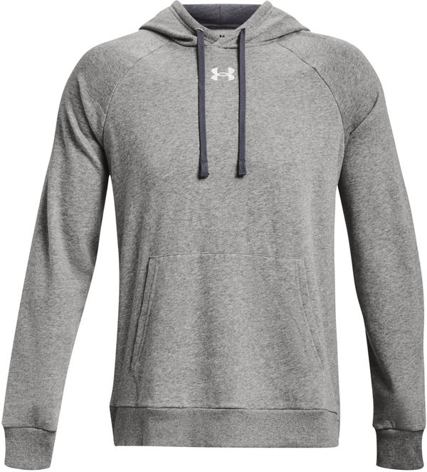 Am image of a Custom Under Armour Mens Rival Fleece Hooded Sweatshirt in Grey!