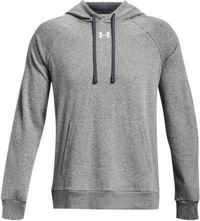 Am image of a Custom Under Armour Mens Rival Fleece Hooded Sweatshirt in Grey!