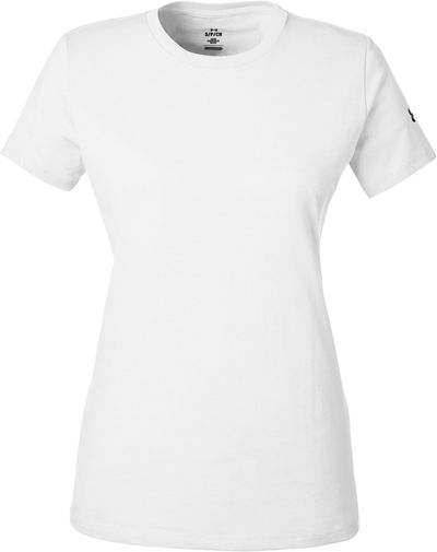 Am image of a Custom Under Armour Ladies Athletic Raglan T Shirt in White/Black!
