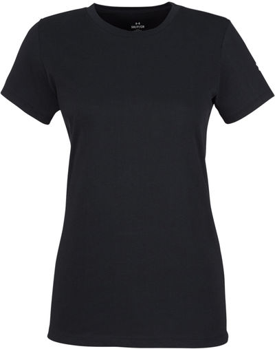 Am image of a Custom Under Armour Ladies Athletic Raglan T Shirt in Black/white!