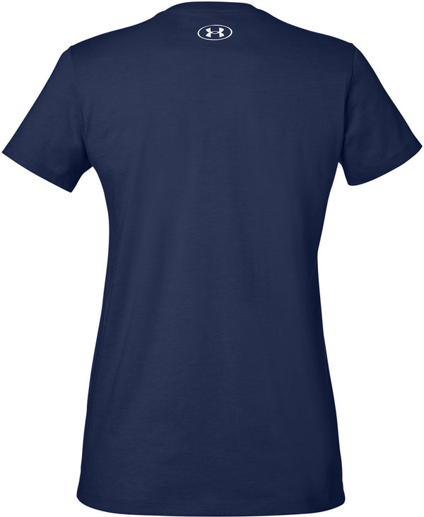 Am image of a Custom Under Armour Ladies Athletic Raglan T Shirt in Midnight Navy/White!