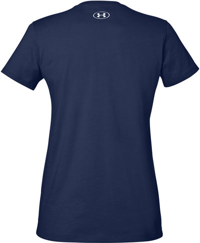 Am image of a Custom Under Armour Ladies Athletic Raglan T Shirt in Midnight Navy/White!