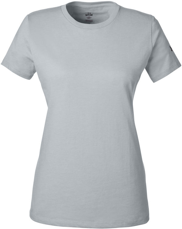Am image of a Custom Under Armour Ladies Athletic Raglan T Shirt in Mod Grey Medium Heather/Black!