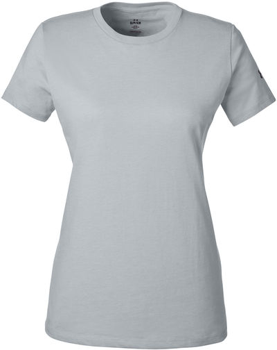 Am image of a Custom Under Armour Ladies Athletic Raglan T Shirt in Mod Grey Medium Heather/Black!
