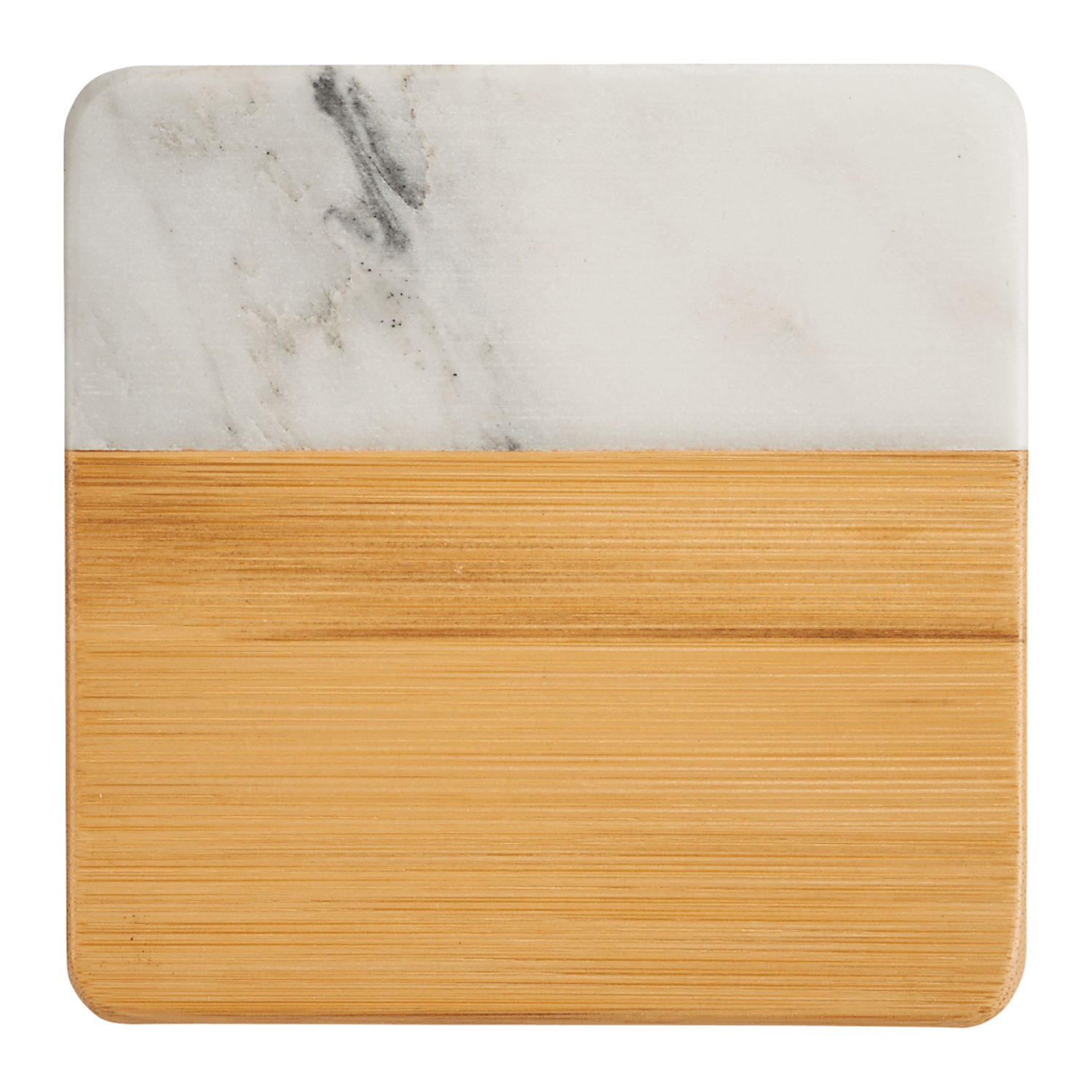 Marble and Bamboo Coaster Set in White/Natural