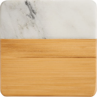 Am image of a Custom Marble and Bamboo Coaster Set in White/Natural!