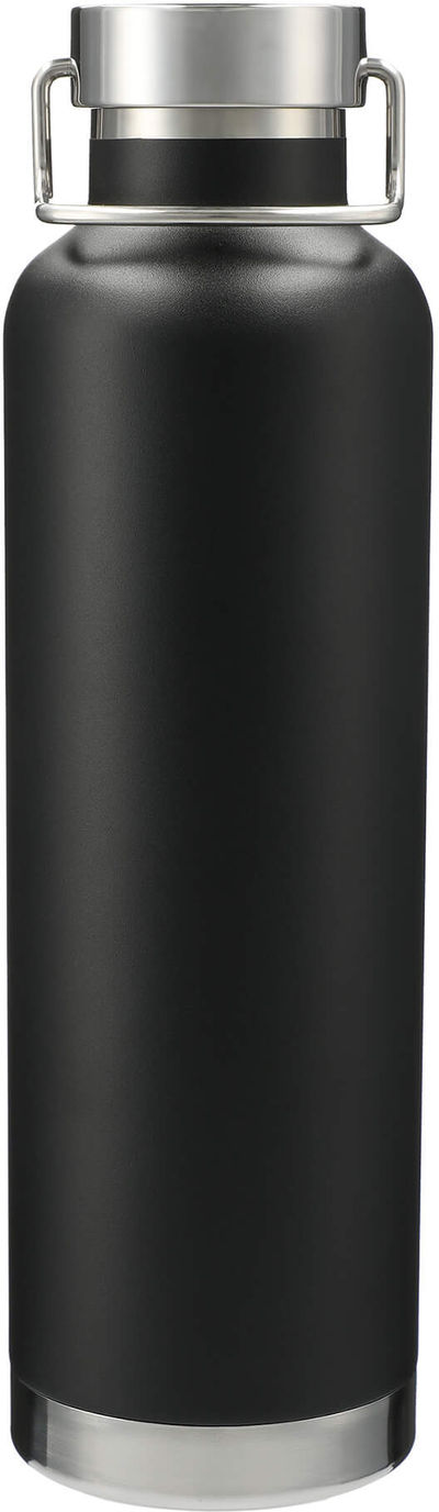 Am image of a Custom Thor Copper Vacuum Insulated Bottle 32oz in Black!