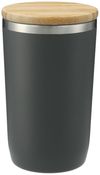 Am image of a Custom Brees Copper Vacuum Tumbler with Bamboo Lid in Gray!