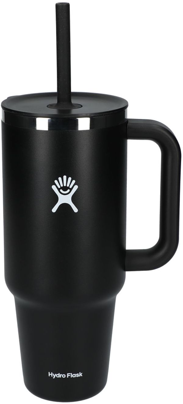 Am image of a Custom Hydro Flask All Around Travel Tumbler 40oz with Straw in Black!
