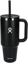Am image of a Custom Hydro Flask All Around Travel Tumbler 40oz with Straw in Black!