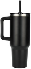 Am image of a Custom Pinnacle 40 oz Vacuum Insulated Eco Friendly Travel Tumbler With Straw in Black!