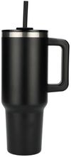 Am image of a Custom Pinnacle 40 oz Vacuum Insulated Eco Friendly Travel Tumbler With Straw in Black!