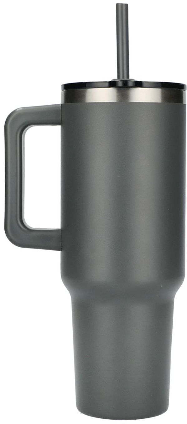 Am image of a Custom Pinnacle 40 oz Vacuum Insulated Eco Friendly Travel Tumbler With Straw in Grey!